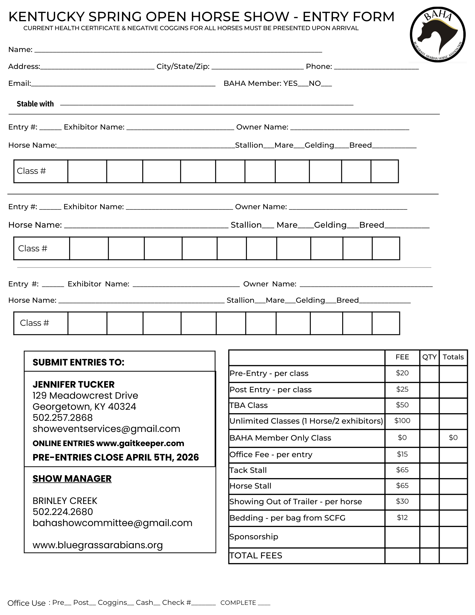 English Show Riding Form Horse Show Information – Bluegrass Arabian Horse Association
